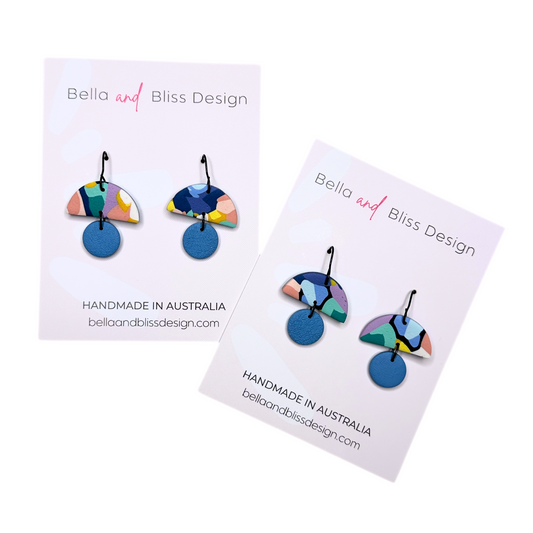 Haven // Vivid Dream // Clay Hook Dangle Earrings // Blues, Jade Green, Purple, Yellow, Coral and White