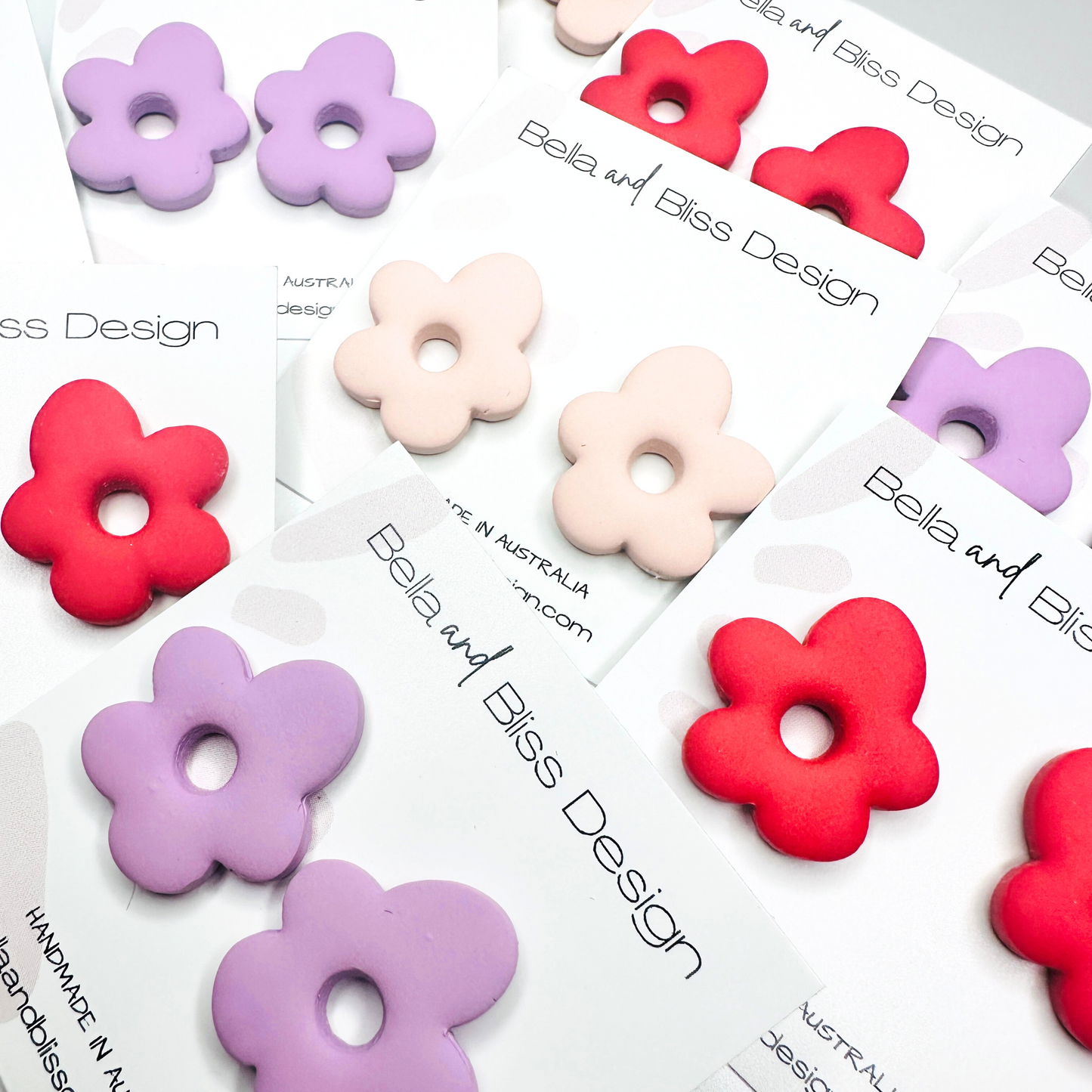 Daisy // Clay Stud Earrings // Raspberry, Pale Pink and Purple