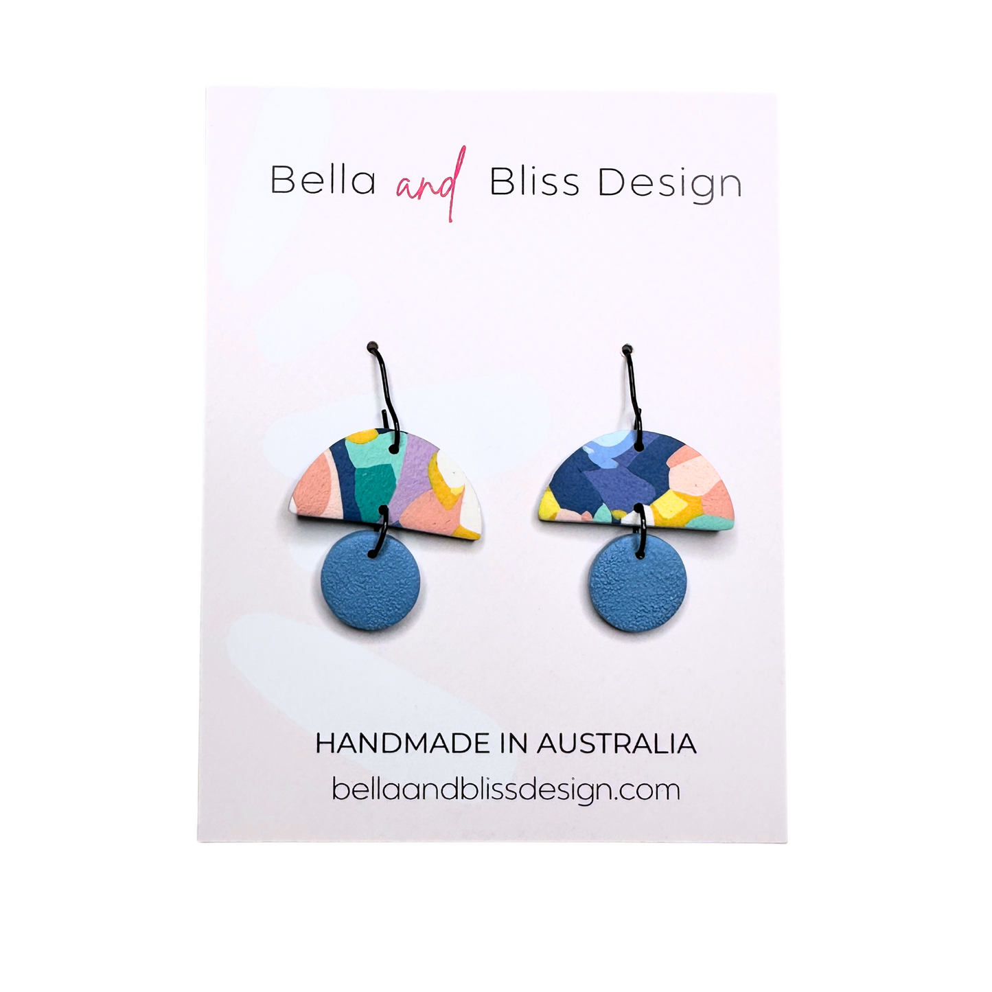 Haven // Vivid Dream // Clay Hook Dangle Earrings // Blues, Jade Green, Purple, Yellow, Coral and White