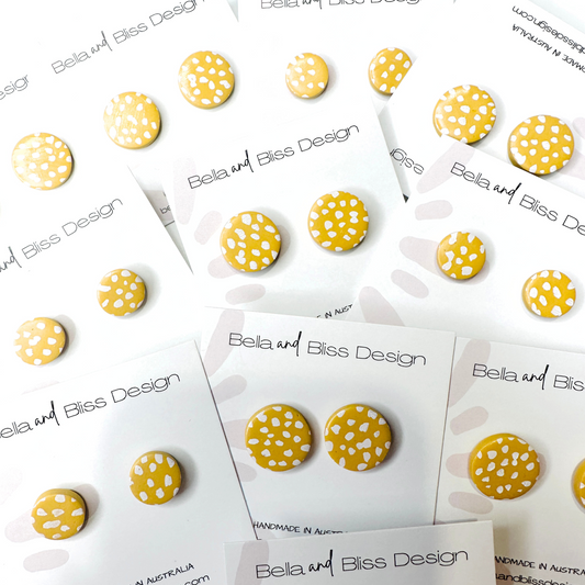 Sunshine Speckle // Clay Stud Earrings // Yellow with White Spots