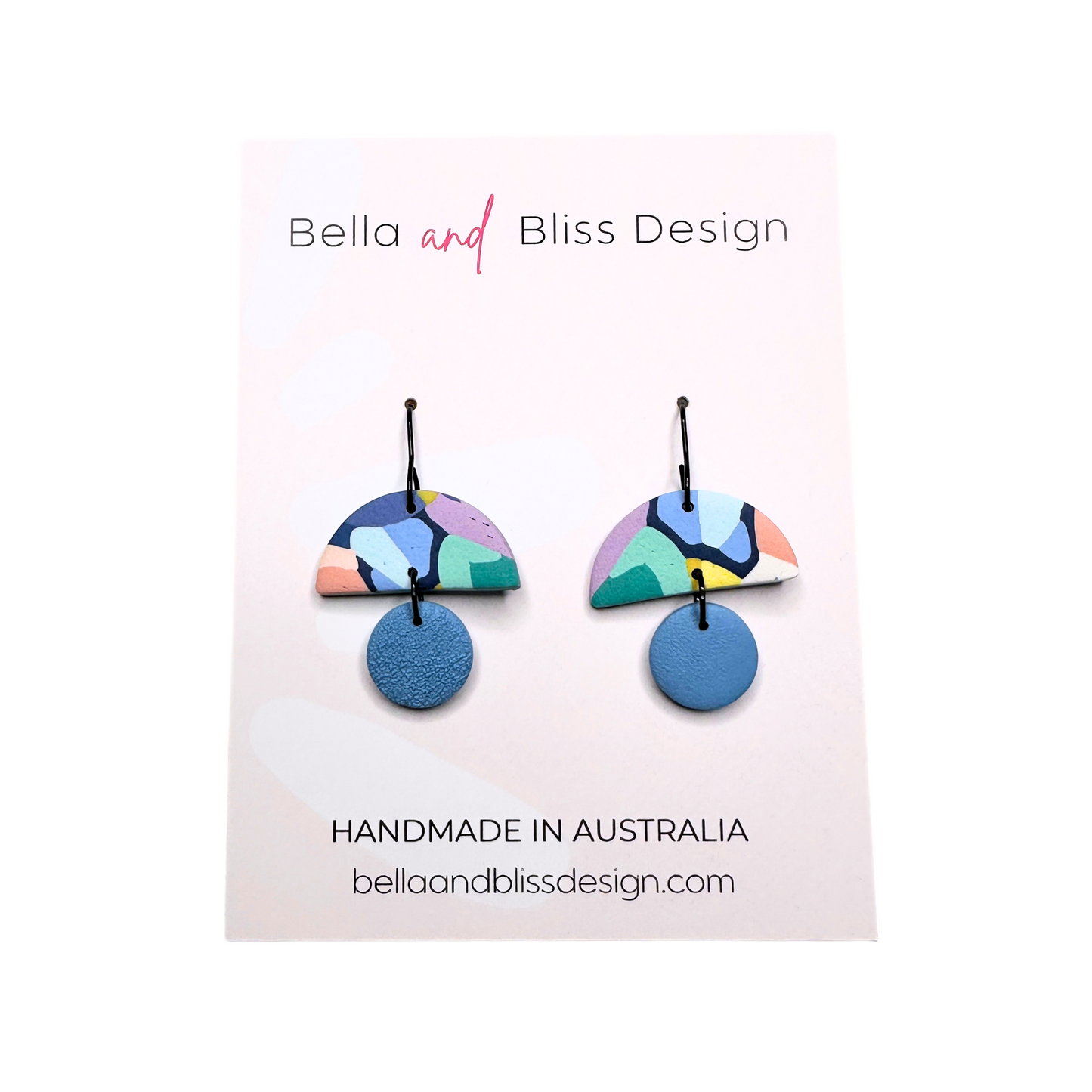 Haven // Vivid Dream // Clay Hook Dangle Earrings // Blues, Jade Green, Purple, Yellow, Coral and White