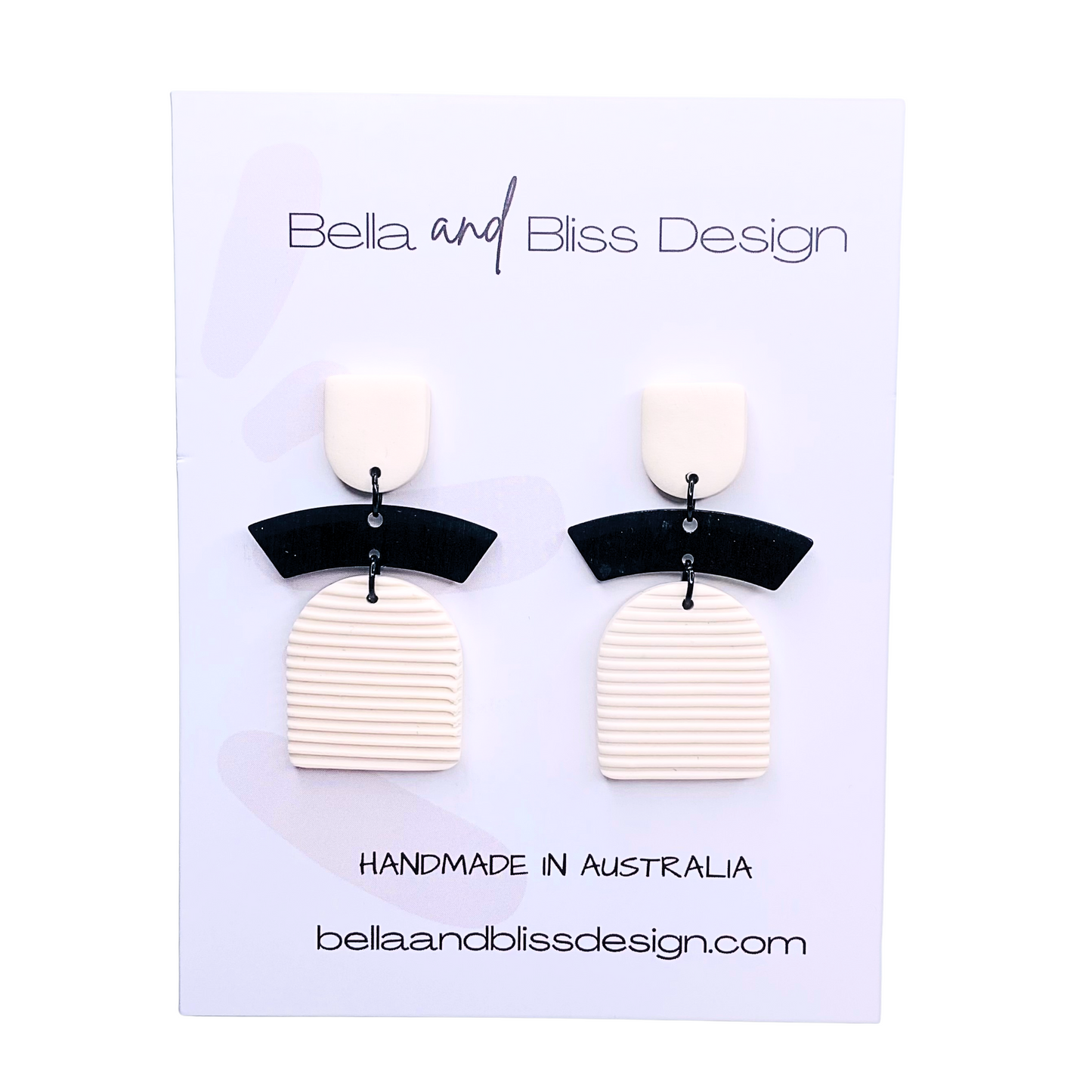 Betty // Clay Dangle Earrings // Embossed Black with Gold and White with Black