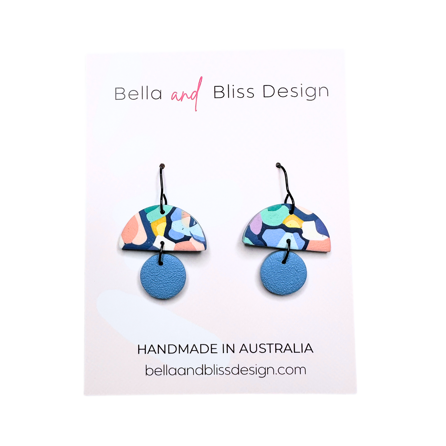 Haven // Vivid Dream // Clay Hook Dangle Earrings // Blues, Jade Green, Purple, Yellow, Coral and White