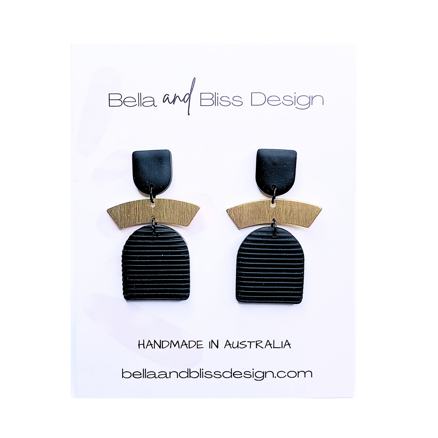 Betty // Clay Dangle Earrings // Embossed Black with Gold and White with Black