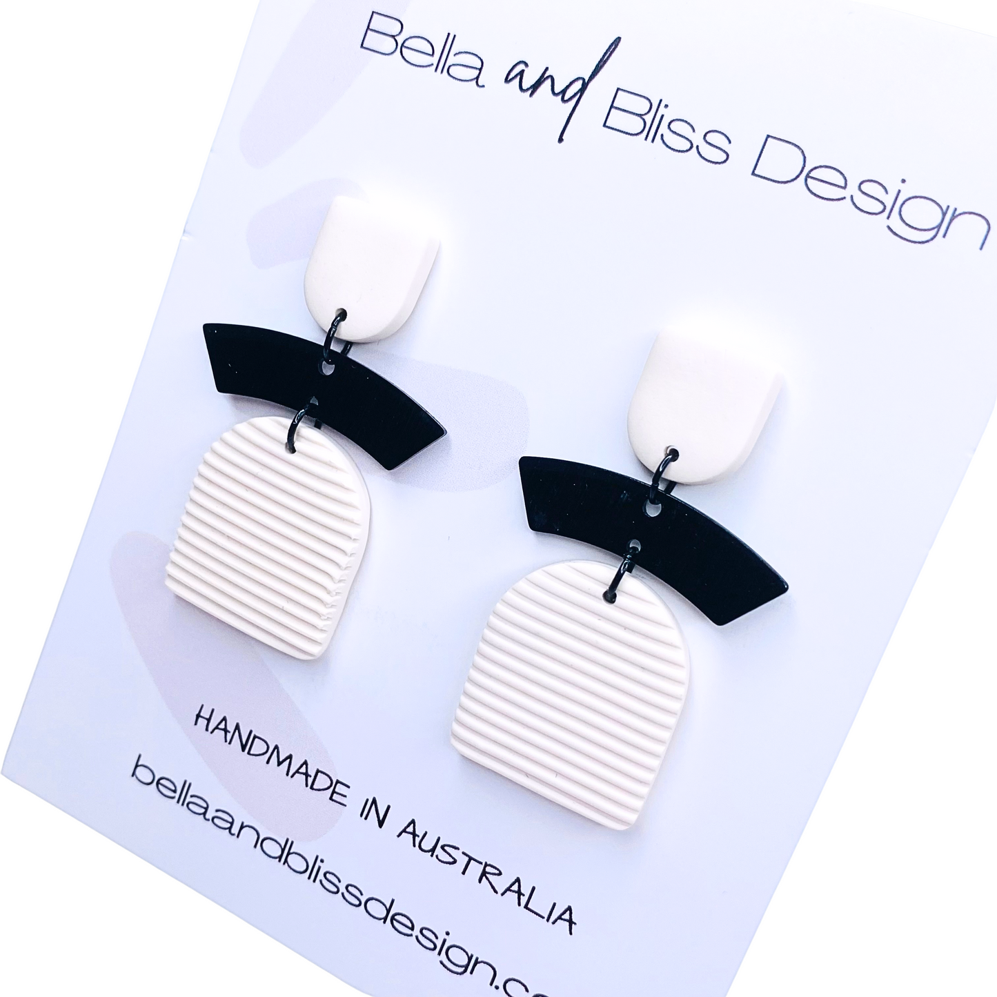 Betty // Clay Dangle Earrings // Embossed Black with Gold and White with Black