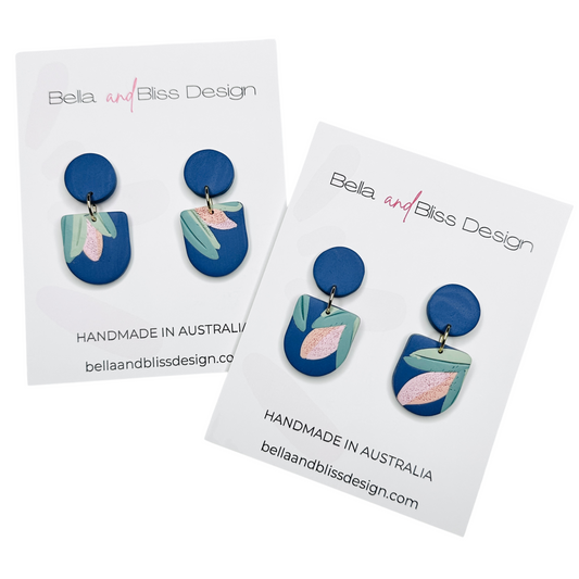 Frankie // Pink Wattle // Clay Dangle Earrings // Deep Blue, Greens, Pink and Coral