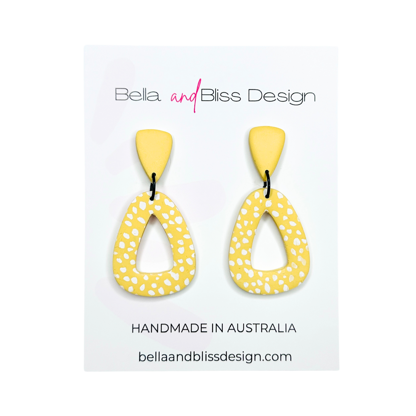 Freya // Sunshine Dots // Clay Dangle Earrings // Yellow and White Dots