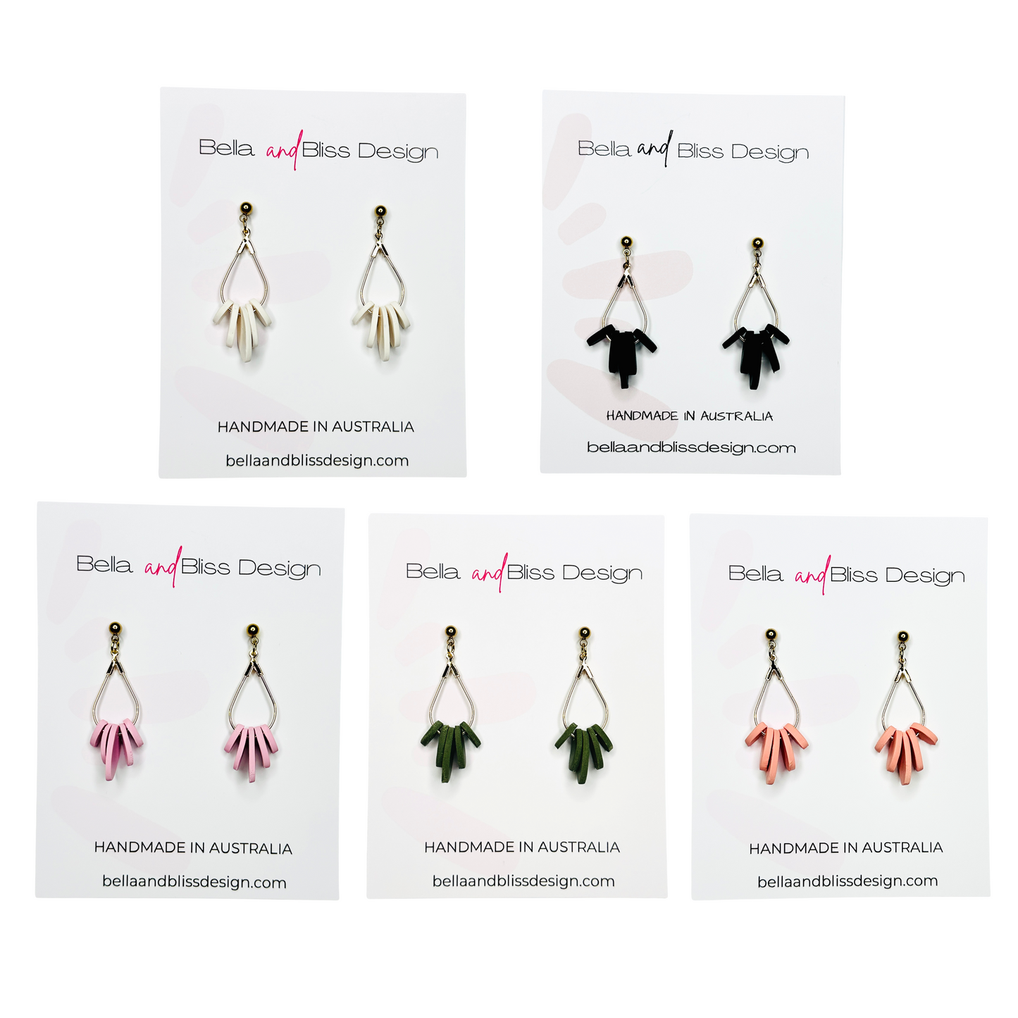 Faith // Clay Drop Dangle Earrings // Coral, Pink, Khaki, Black and White