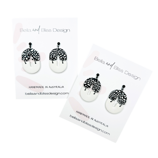 Annabella // Black and Ivory // Clay Dangle Earrings