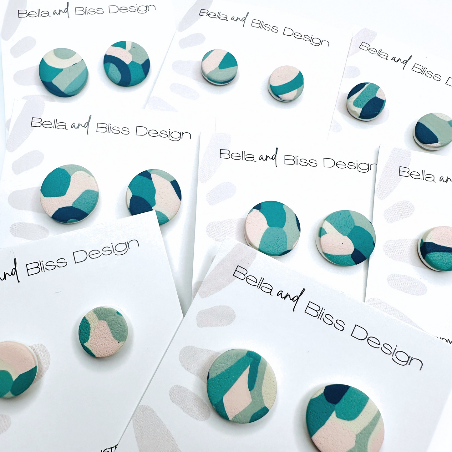 Meadow Green // Clay Stud Earrings // Greens, Cream, Dark Blue and Light Pink