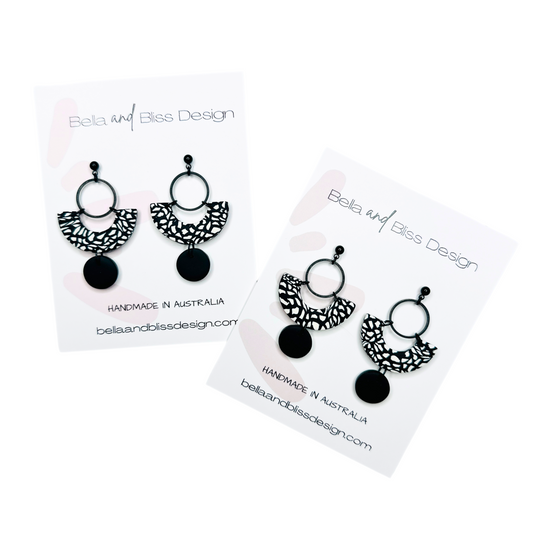 Aria // Black and Ivory // Clay Dangle Earrings