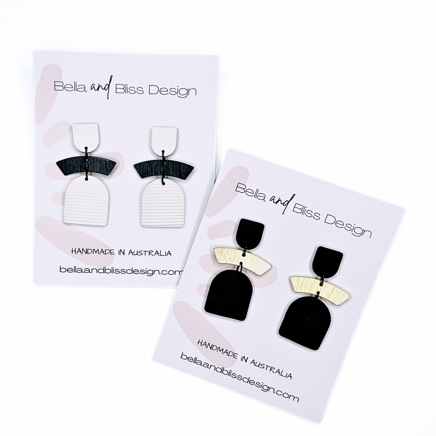 Betty // Clay Dangle Earrings // Embossed Black with Gold and White with Black