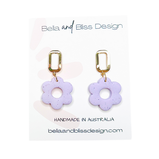 Daisy Drop // Clay Dangle Earrings //  Purple