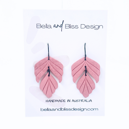 Fern Whispers // Clay Hook Dangle Earrings // Pink