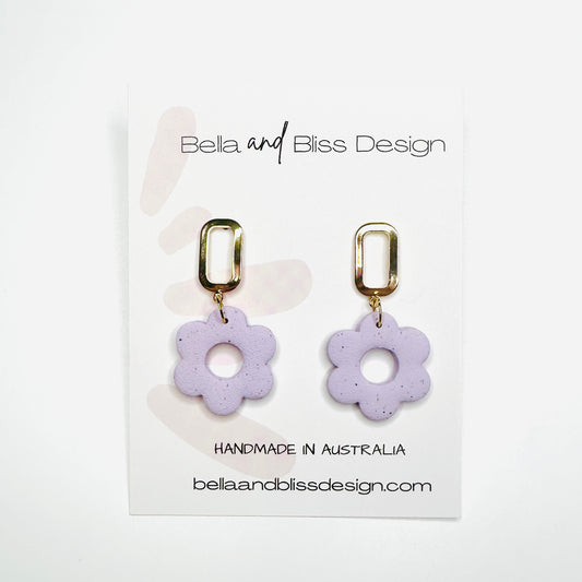 Daisy Drop // Clay Dangle Earrings //  Purple