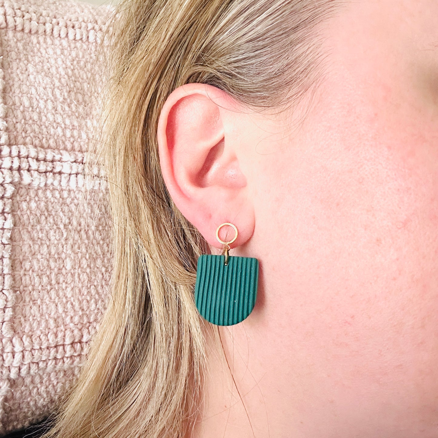 Charlotte // Clay Dangle Earrings // Embossed Stripes Coral