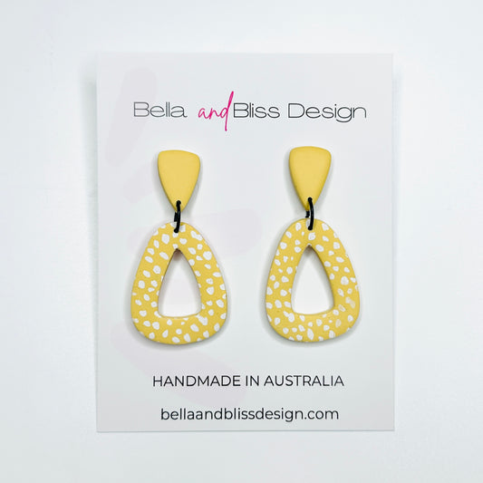 Freya // Sunshine Dots // Clay Dangle Earrings // Yellow and White Dots