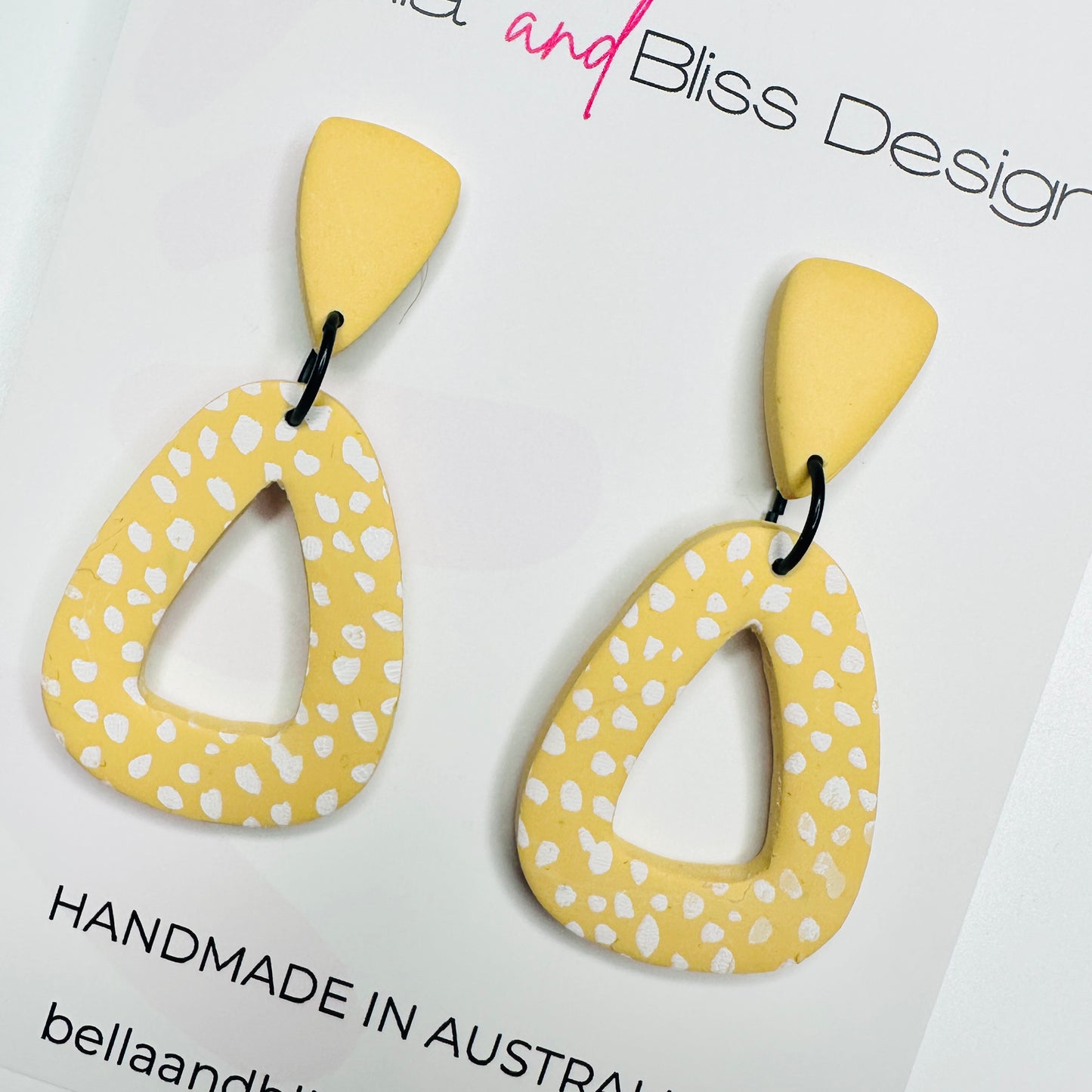 Freya // Sunshine Dots // Clay Dangle Earrings // Yellow and White Dots