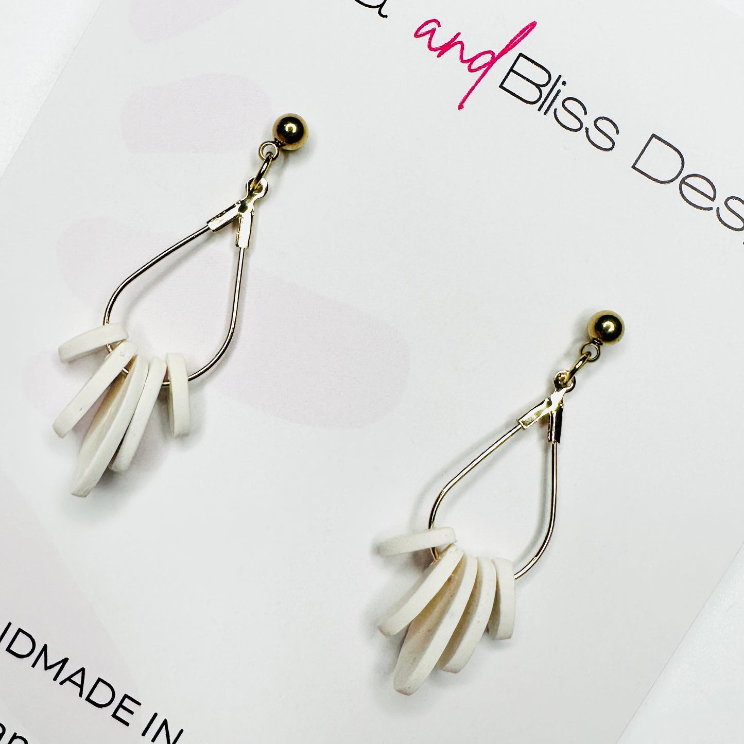 Faith // Clay Drop Dangle Earrings // Coral, Pink, Khaki, Black and White