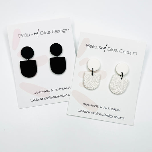 Frankie // Embossed // Clay Dangle Earrings // Black and White