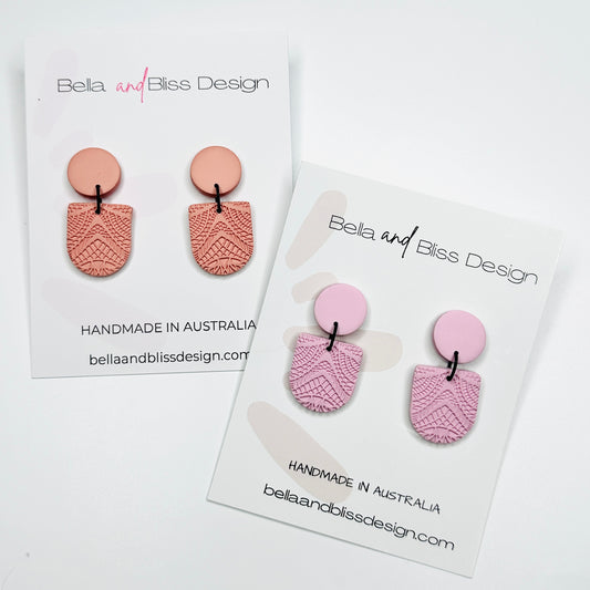 Frankie // Embossed // Clay Dangle Earrings // Coral and Pink