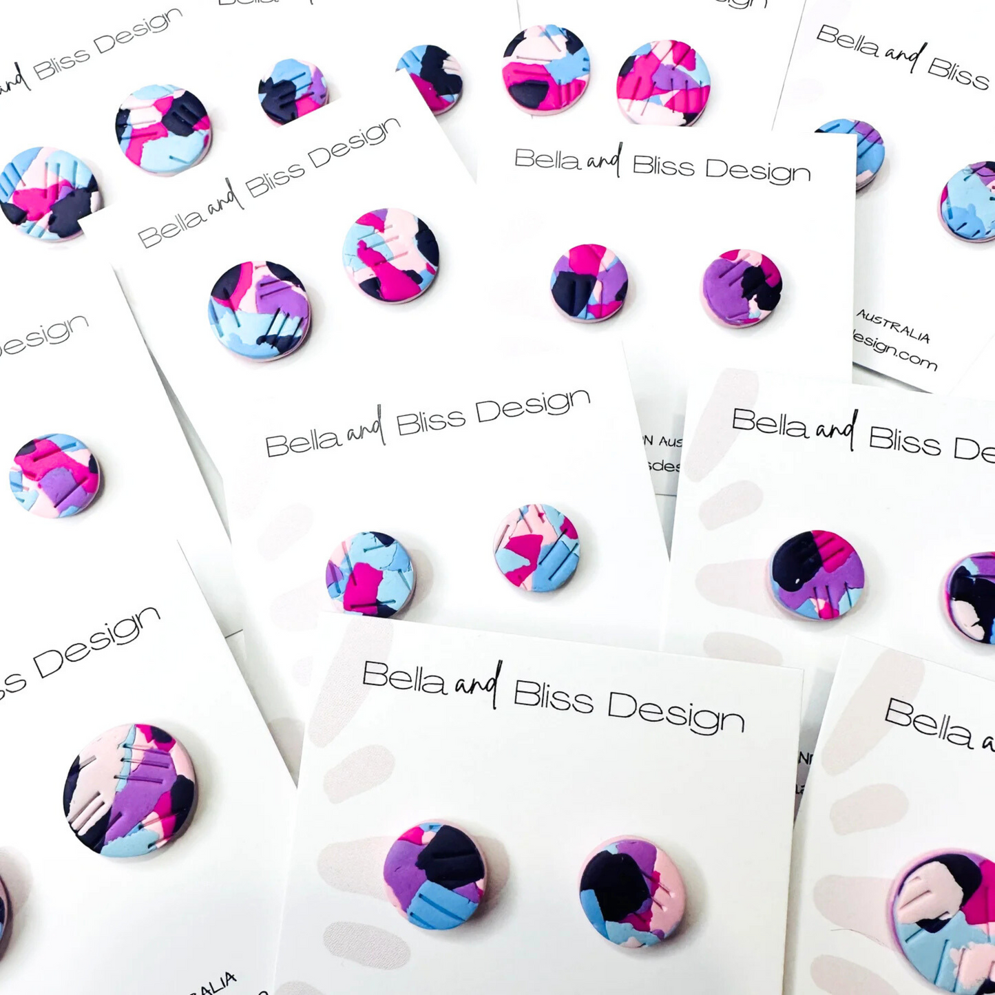 Twilight Blush // Clay Stud Earrings // Dark Purple, Light Purple, Pinks and Light Blue